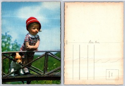 Vintage Postcard Child & Dog on Bridge P.M.B. Printed in Germany 1950s