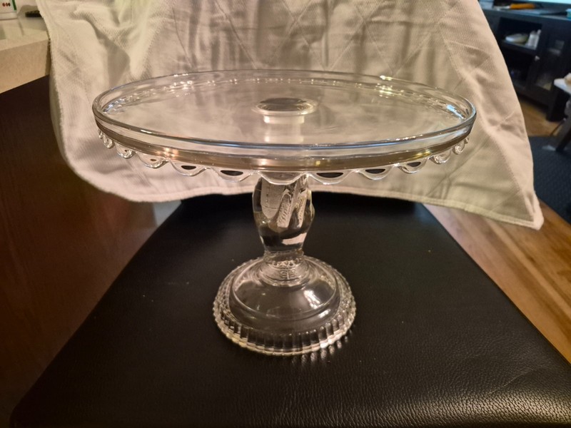 EAPG PRESS GLASS  TREE OF LIFE W/HAND PEDESTAL ANTIQUE VICTORIAN CAKE STAND. 