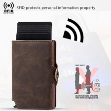 Rfid Pop Up Wallet for Men Money Clip Men's Split Leather ID Credit Card Holder