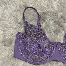 La Perla 36E Bra Purple Lace Underwire Back Closure Sheer