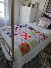 Vintage Handmade Reversible Small Quilt 38" 48"