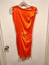 Amanda Uprichard Asymmetric Neck Orange Silk Marlow Mini Dress Sz XS Party Club