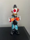 Hand Blown Art Glass Clown Figurine Colorful Vintage Murano Style Sculpture 9"