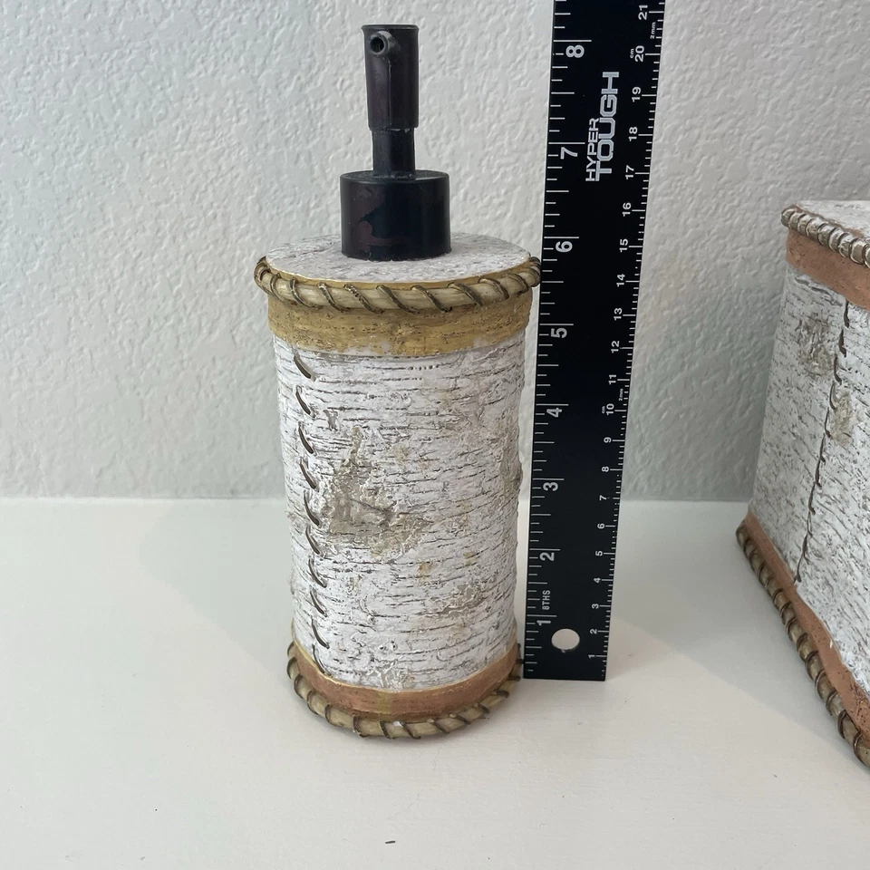 Tissue Box Toothbrush Holder Cup Set Resin Birch Wood Cabin, Rustic, Masculine - Image 2 of 4