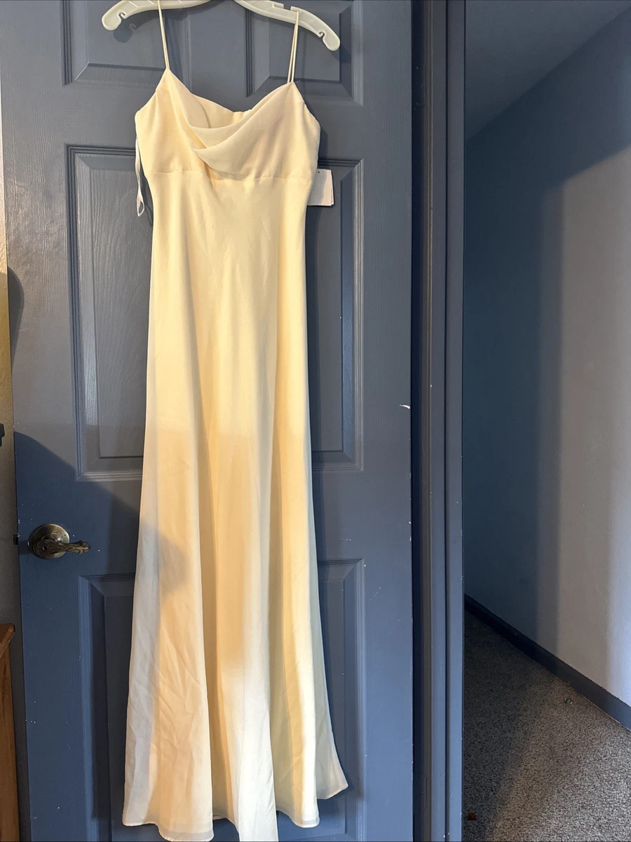 michelangelo bridesmaid dresses V-Neck Champagne A-Line Bridesmaid Dress with Slit – FancyVestido