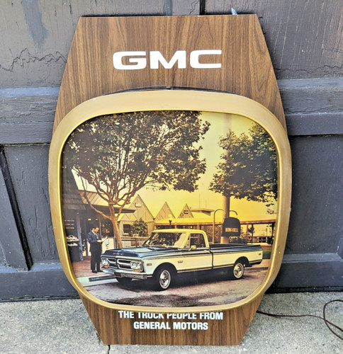 GMC General Motors Sign Pickup Truck Lighted Fluorescent Vintage c1971