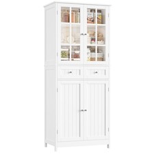 Credenza Cucina, 180 cm Alta Mobile Dispensa Cucina con 2 Ante in Vetro, Mobile