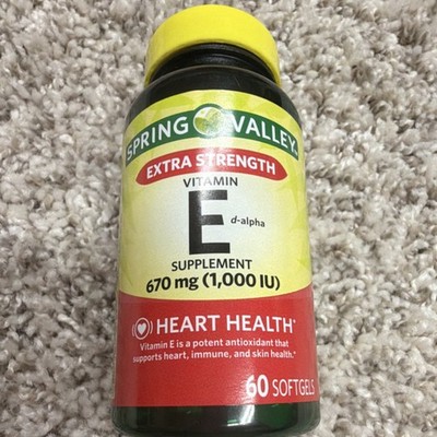 Spring Valley Extra Strength Vitamin E 670mg 60 Softgels Gluten-Free Supplement