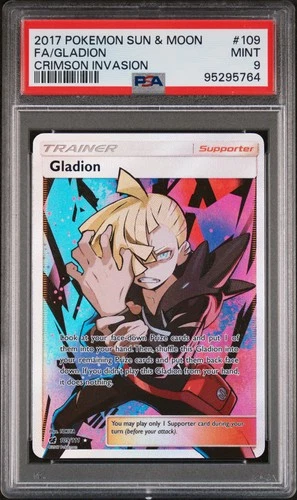 2017 POKEMON SUN & MOON CRIMSON INVASION #109 FULL ART/GLADION PSA 9