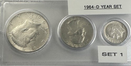 1964-D Mint 5-Coin Year Set – XF/AU – 90% Silver – Tarnished Penny – Whitman - Picture 2 of 6
