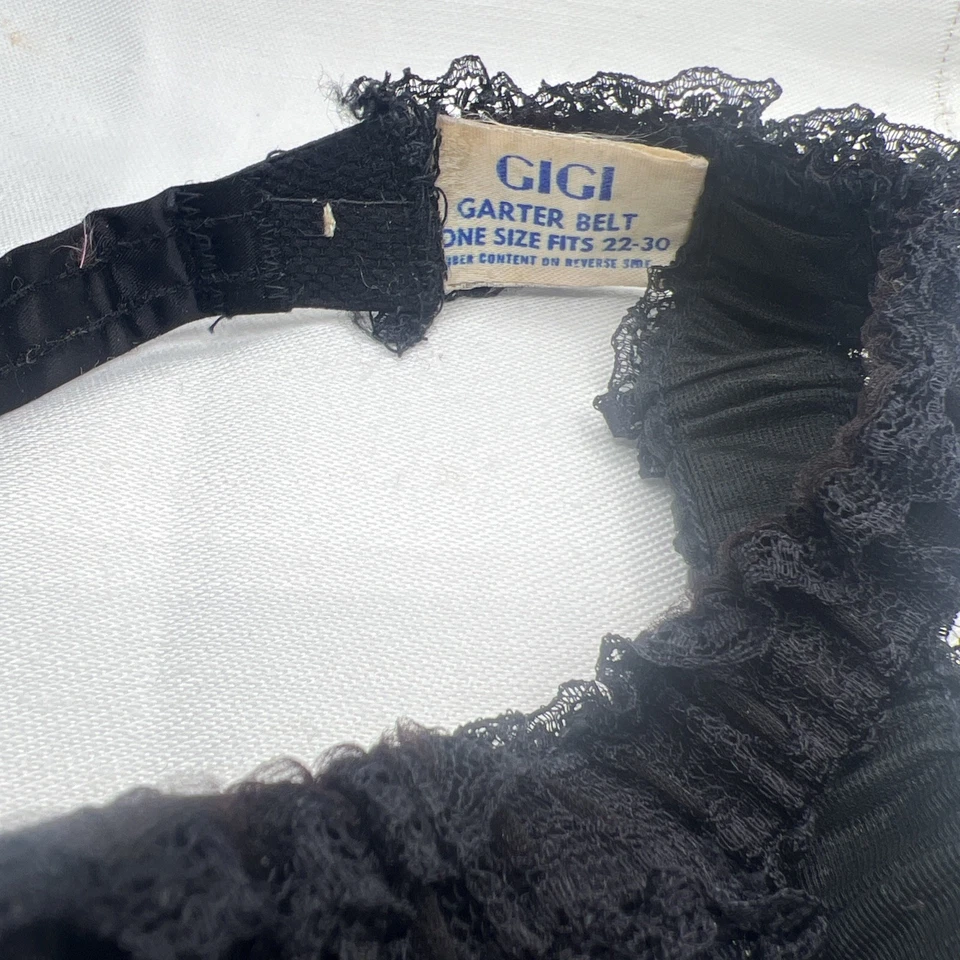Vtg GIGI Black Lace Garter Belt 50s Lingerie Metal Clip Boudoir Pinup 22-30 Pink - Image 2 of 4