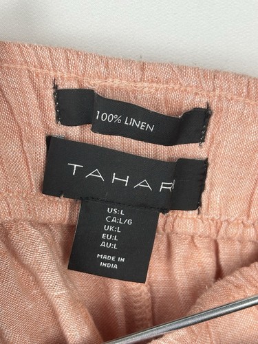 Tahari 100% LINEN Chambray Cropped Pants in Light Salmon Women's Size Large - Picture 3 of 9