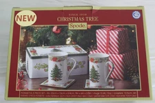 Spode Christmas Tree Poinsettia 5 Piece Set Tin 2 Mug 2 Coasters NEW