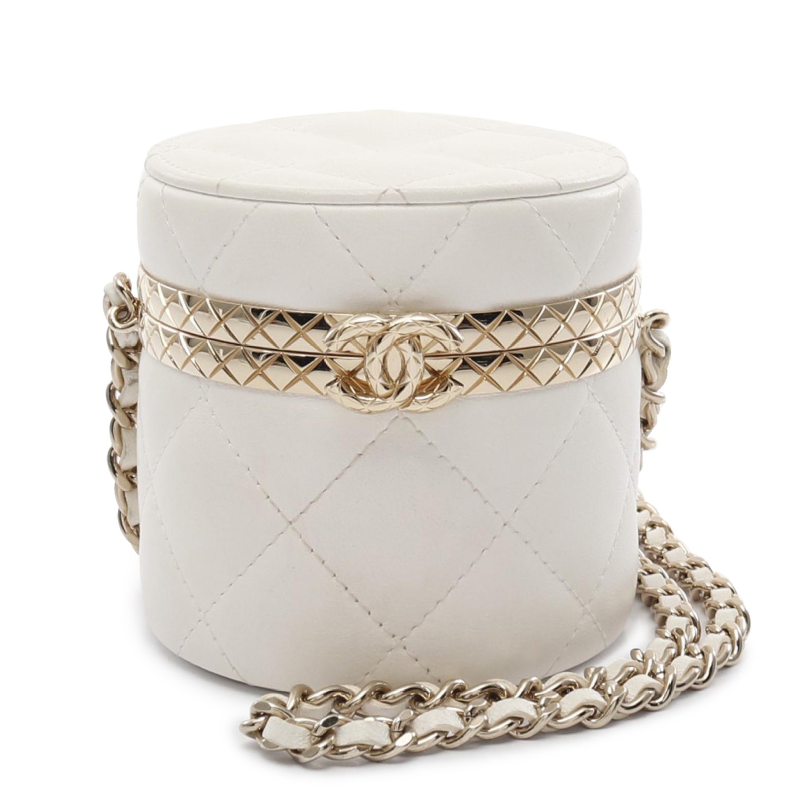 Chanel Mini Matelasse Lambskin Round Vanity Case in Black