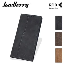 RFID Blocking Wallet Man's Leather Long Bifold Wallet Credit Card Holder Wallet