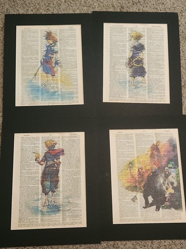 Lot Of 4 Kingdom Hearts Dictionary Book Art Print Poster Sora Axel Roxas - Picture 1 of 6