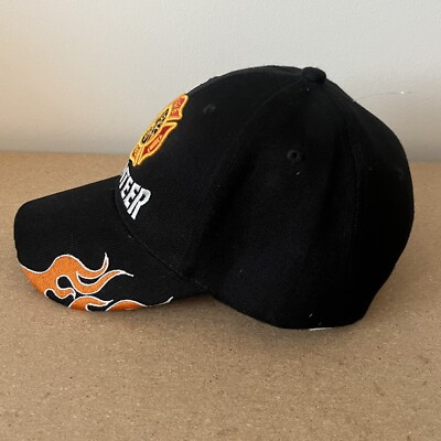 VOLUNTEER FIRE DEPARTMENT Fighter Hat Black Cap Flames Adjustable