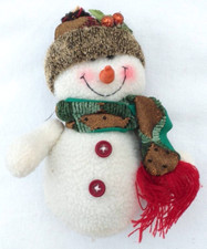 A cute, cuddly, friendly, happy soft snowman with hat and scarf  & buttons 15cm.