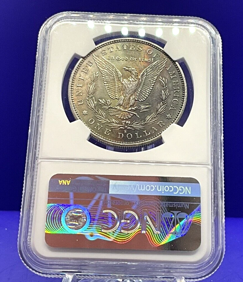 🌈 1880-S Morgan Dollar MS61 NGC Lilac Purple Salmon Toning MONSTER Eye Appeal👀 - Image 3 of 4