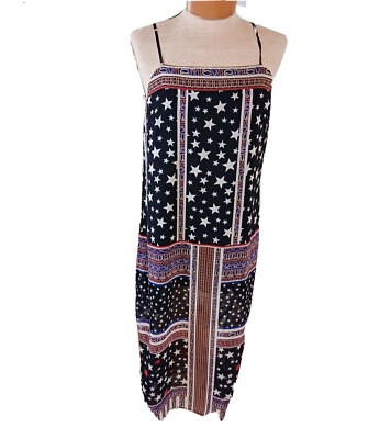 Avec Les Filles Size Small Midi Womens Dress Sheer Boho Stars Beach 4th of July