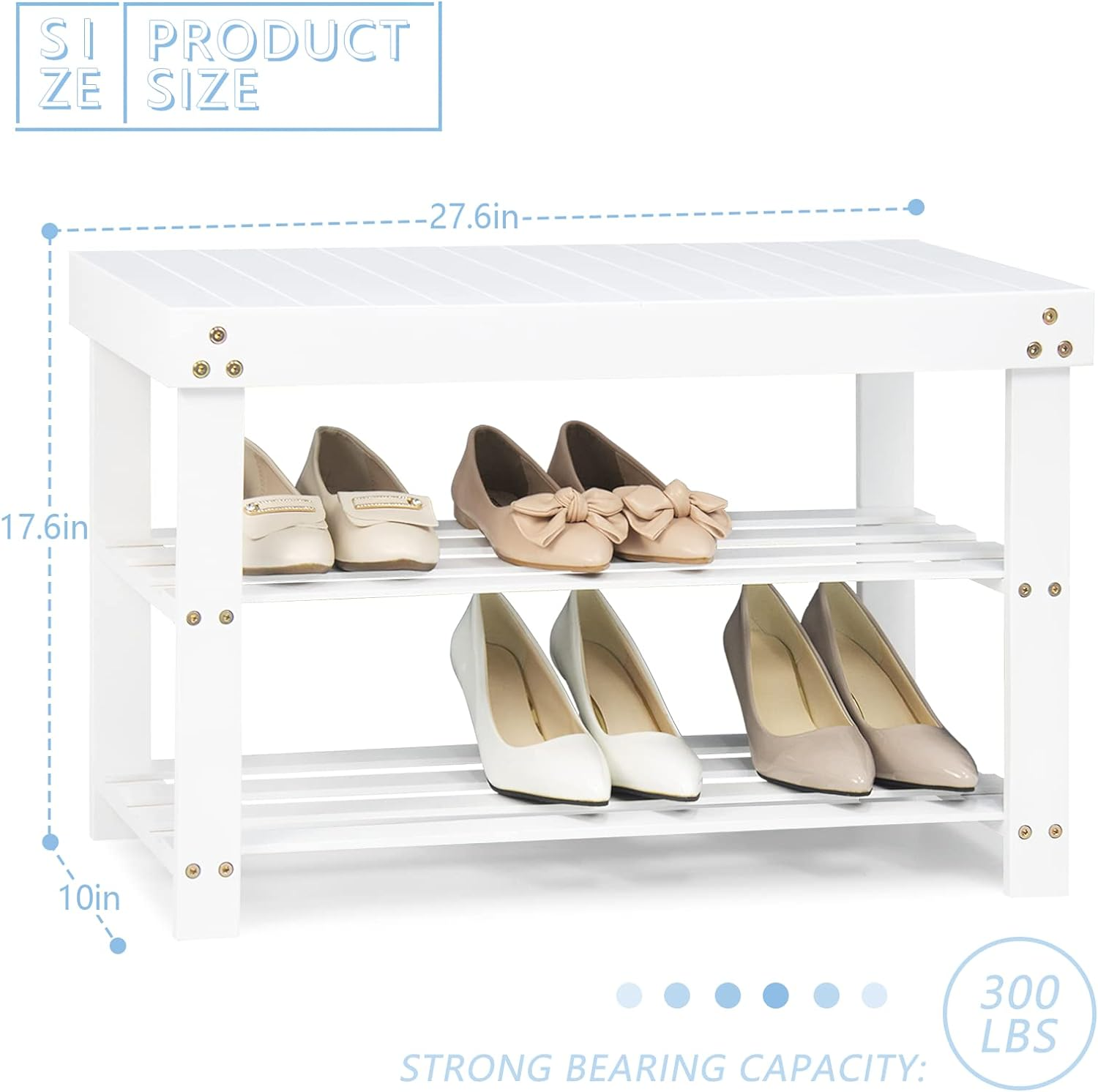 Bamboo Shoe Rack Bench, 27.5''L*11''W*11.6''H Extended Edition 3Tier