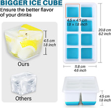 Stampo Ghiaccio Silicone 2 Pezzi - Cubetti Grandi 5cm, Con Coperchio, Senza BPA