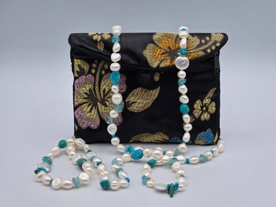 Honora Collection 珍珠项链绿松石口音 925 银扣长 40 — 第 3/4 张图片