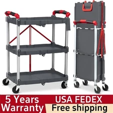 ✅Portable Folding Service Cart 3 Tier Folding Utility Cart Collapsible Utility U