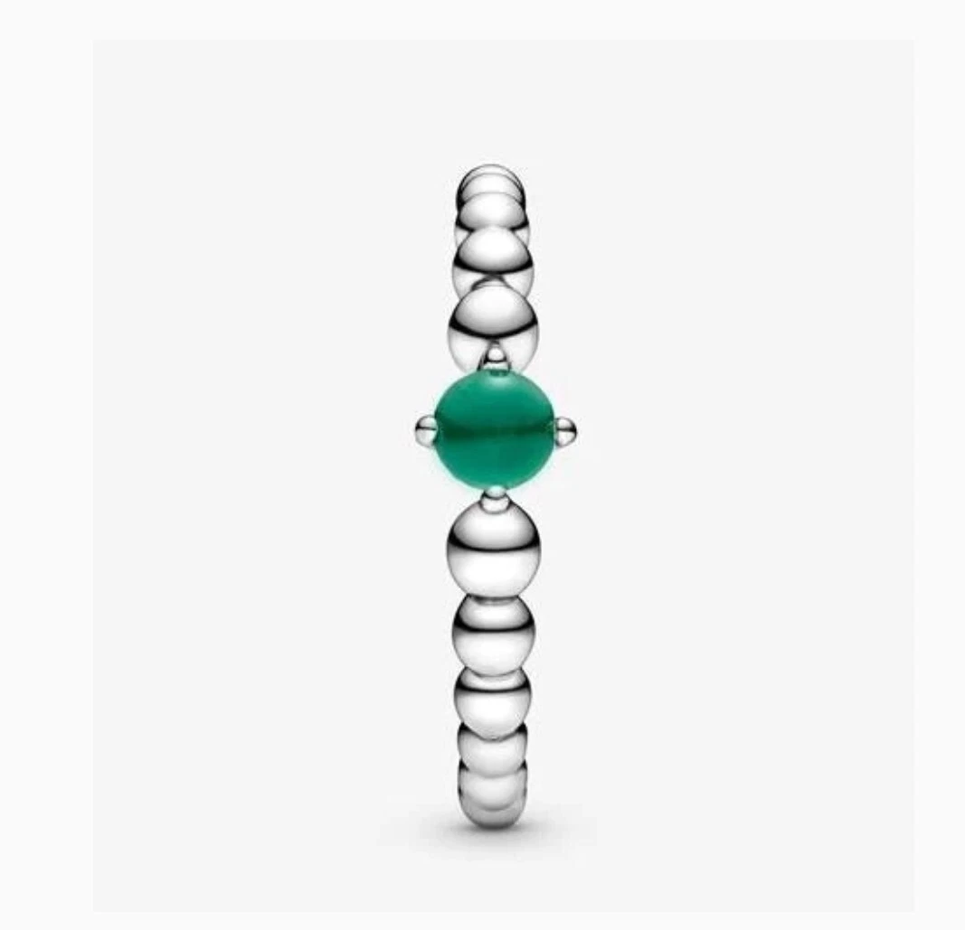 PANDORA Rainforest Green Topaz May Birthstone Beaded Ring Sz 5 50
