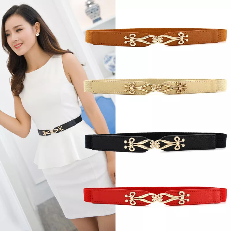 Ladies Belt For Dress Thin Stretch Belt PU Leather Cummerbunds