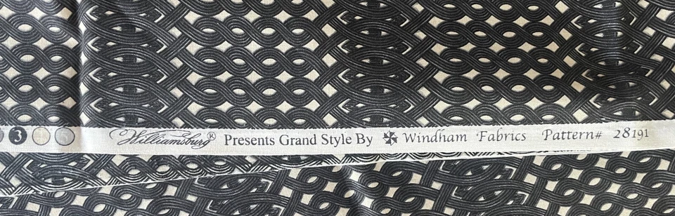 1 Yd Williamsburg Grand Style Black White Reproduction Fabric Windham Cotton - Image 3 of 3