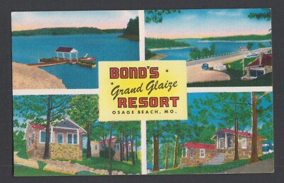 1950's linen adv postcard - Bond's Grand Glaize Resort Osage Beach Missouri