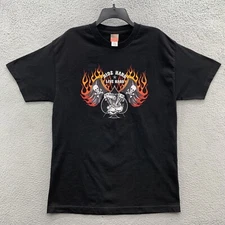 Vintage 2003 Hot Leathers Skull Motorcycle Logo Black Graphic T-Shirt Men Size L
