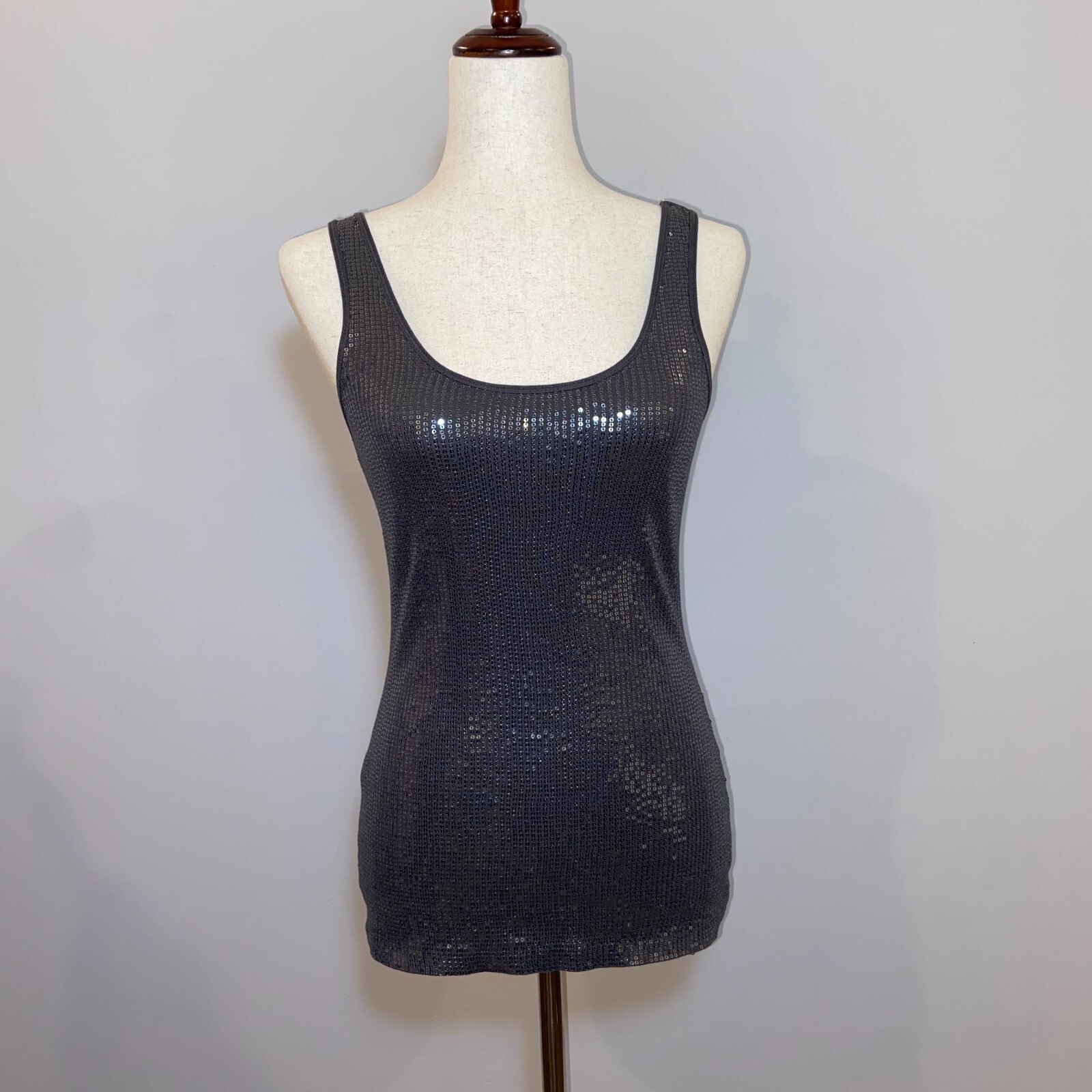 Express Sexy Basic Dark Grey Sequin Racerback Tan… - image 2