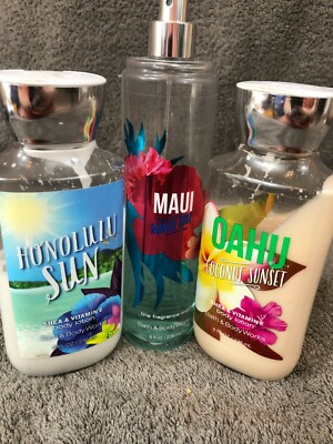 3 lotion spray Bath Body Works-Honolulu Sun Oahu Coconut Sunset Maui Mango Surf