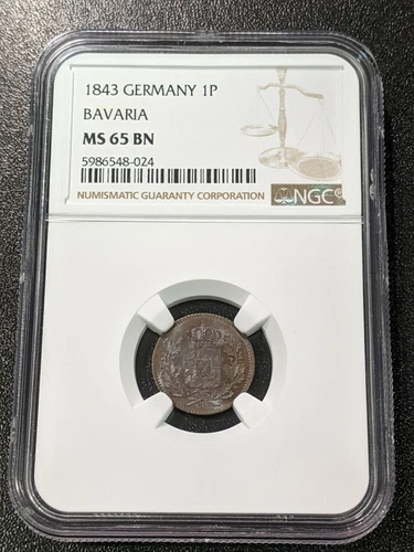 1843 MS65 BN Germany Bavaria Pfennig NGC KM 797.1 Scarce Condition