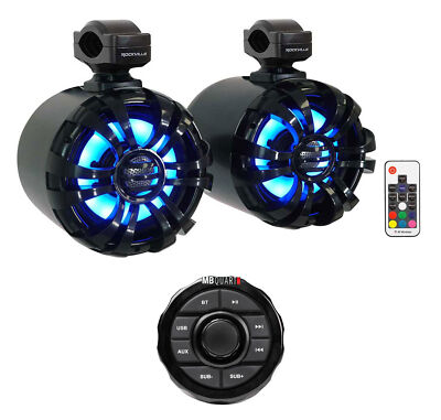 MB QUART GMR-1.5B Marine Bluetooth Receiver w/USB/Aux+(2) LED Tower Speakers