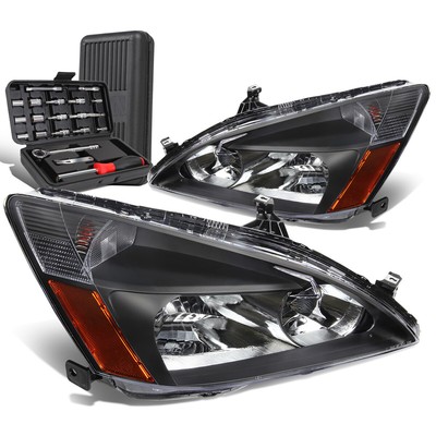 For 2003-2007 Honda Accord Pair Black/Amer Signal Headlight Head Lamps+Tool Box