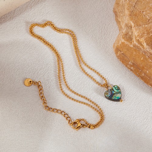18k Gold Stainless Steel Necklace Love Heart Abalone Shell Pendant Accessory 20' - Picture 7 of 9