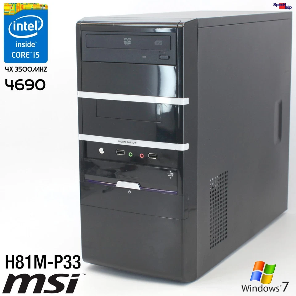 MSI H81M-P33 INTEL CORE i5 4690 COMPUTER PC WINDOWS 7 64-BIT 16GB DDR3 1TB HDD