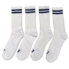 True Religion Men's White Half Cushion Crew Blue Striped Socks 4 Pairs