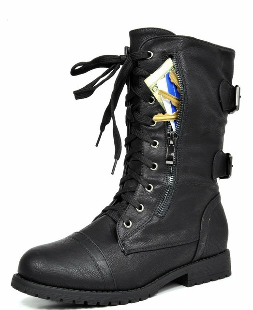 black mid calf combat boots