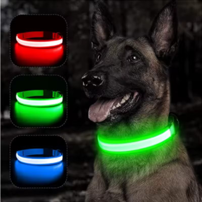 LED Adjustable Dog Collar Blinking Flashing Light Up Glow Pets Green