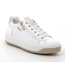 Sneakers Igi&co 7656500 pelle intrecciata bianca oro zeppa 3,5 cm Made in Italy