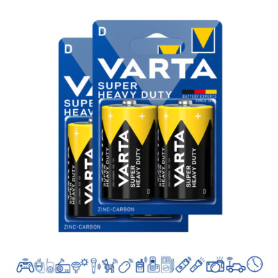 4 x Varta 2020 Mono D R20 Zink Kohle Batterie 1,5V Superlife 2 x 2er VPE