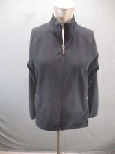 LUCY TECH Size L Womens Black Full Zip Stand Collar Pocket Slim Track Jacket 510