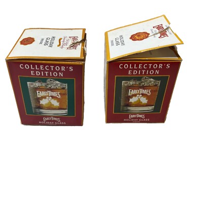EARLY TIMES 1995 & 96 Collectors Edition Holiday Glass Kentucky Whiskey Set Of 2