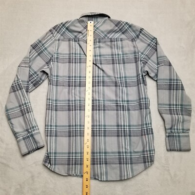 INC International Concepts Shirt Mens Small Teal Plaid Pearl Snap