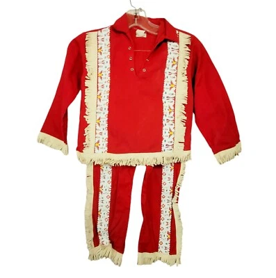 Tiny World 1960s Boys 2 Piece Cowboy Costume Size 6x Red Faux Leather M. Wards - Image 1 of 4