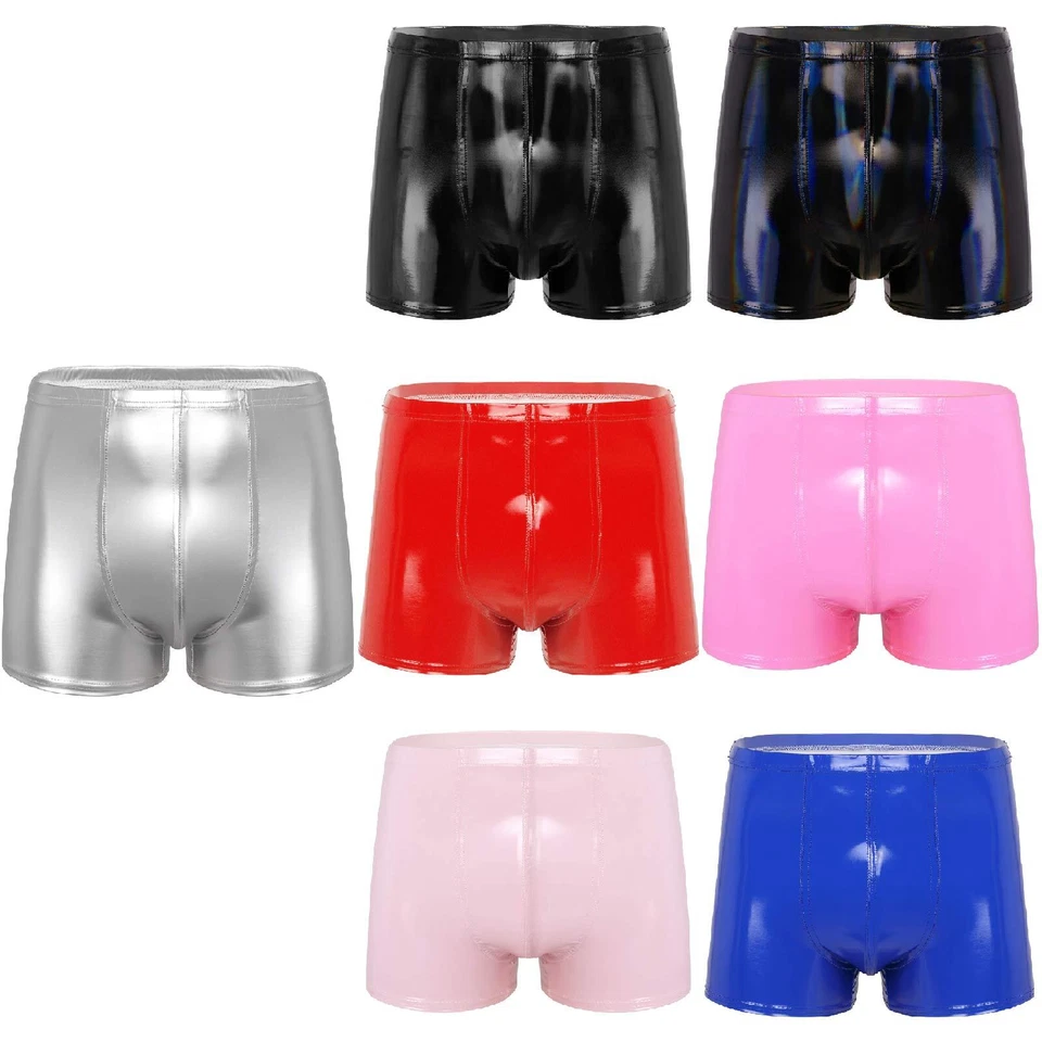 Mens PVC Leather Boxer Brief Casual Short Pants Wetlook Bikini Swimsuit Trunk - Image 3 of 3